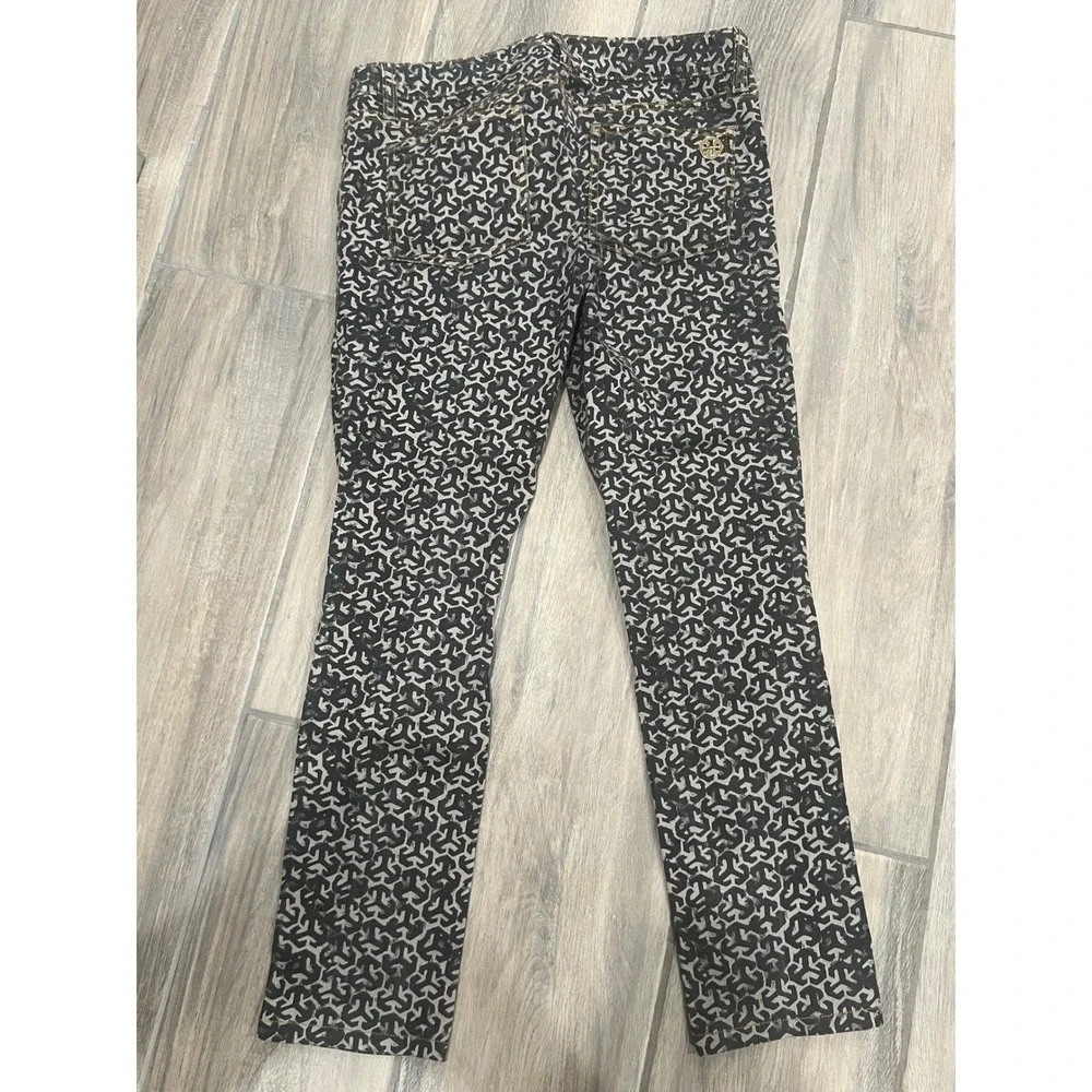 Tory Burch Jeans Womens Sz 28 Geometric Print Straight Leg Black Gray Designer